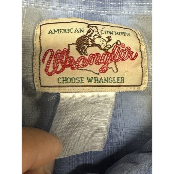 Vintage Wrangler 2XL? Blue Pearl Snap Shirt Cowboy Cut Single Needle Western - Picture 2 of 8